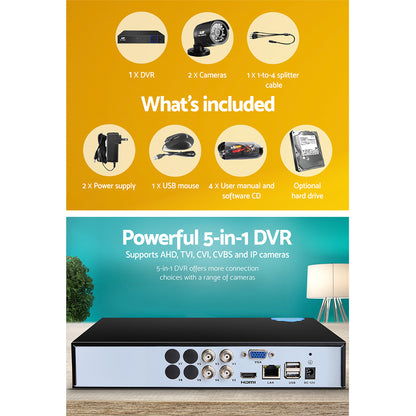 UL-tech CCTV Security System 4CH DVR 2 Cameras 2TB Hard Drive CCTV-4C-2B-BK-2T