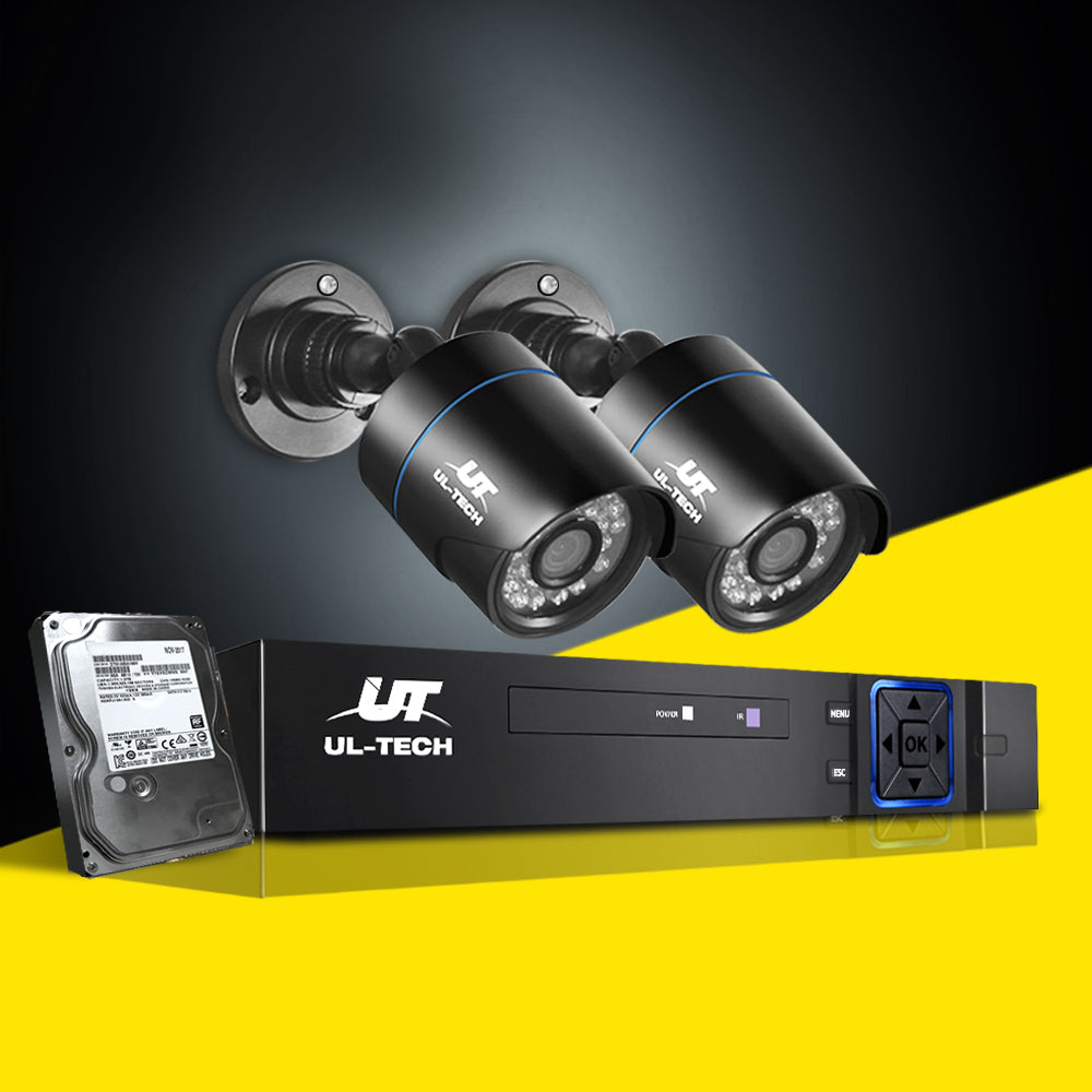 UL-tech CCTV Security System 4CH DVR 2 Cameras 2TB Hard Drive CCTV-4C-2B-BK-2T