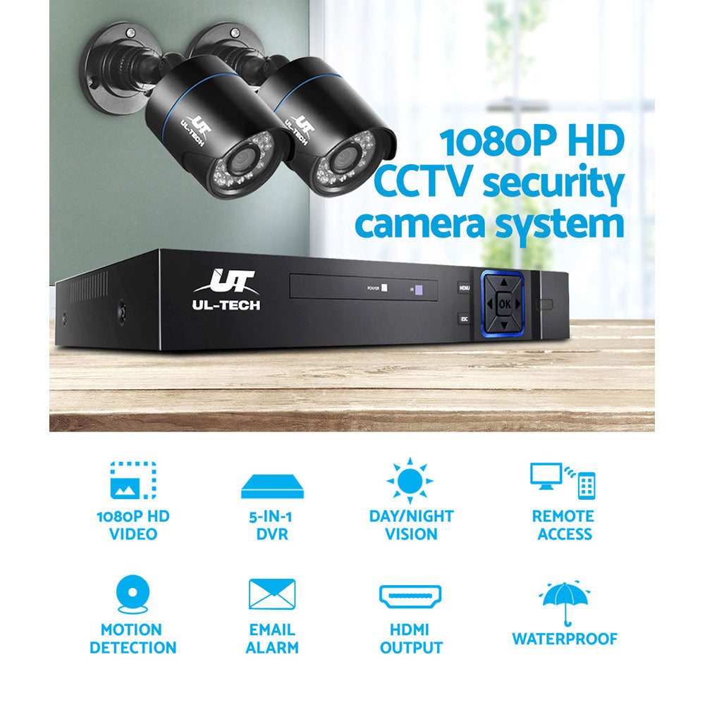 UL-tech CCTV Security System 4CH DVR 2 Cameras 1TB Hard Drive CCTV-4C-2B-BK-T