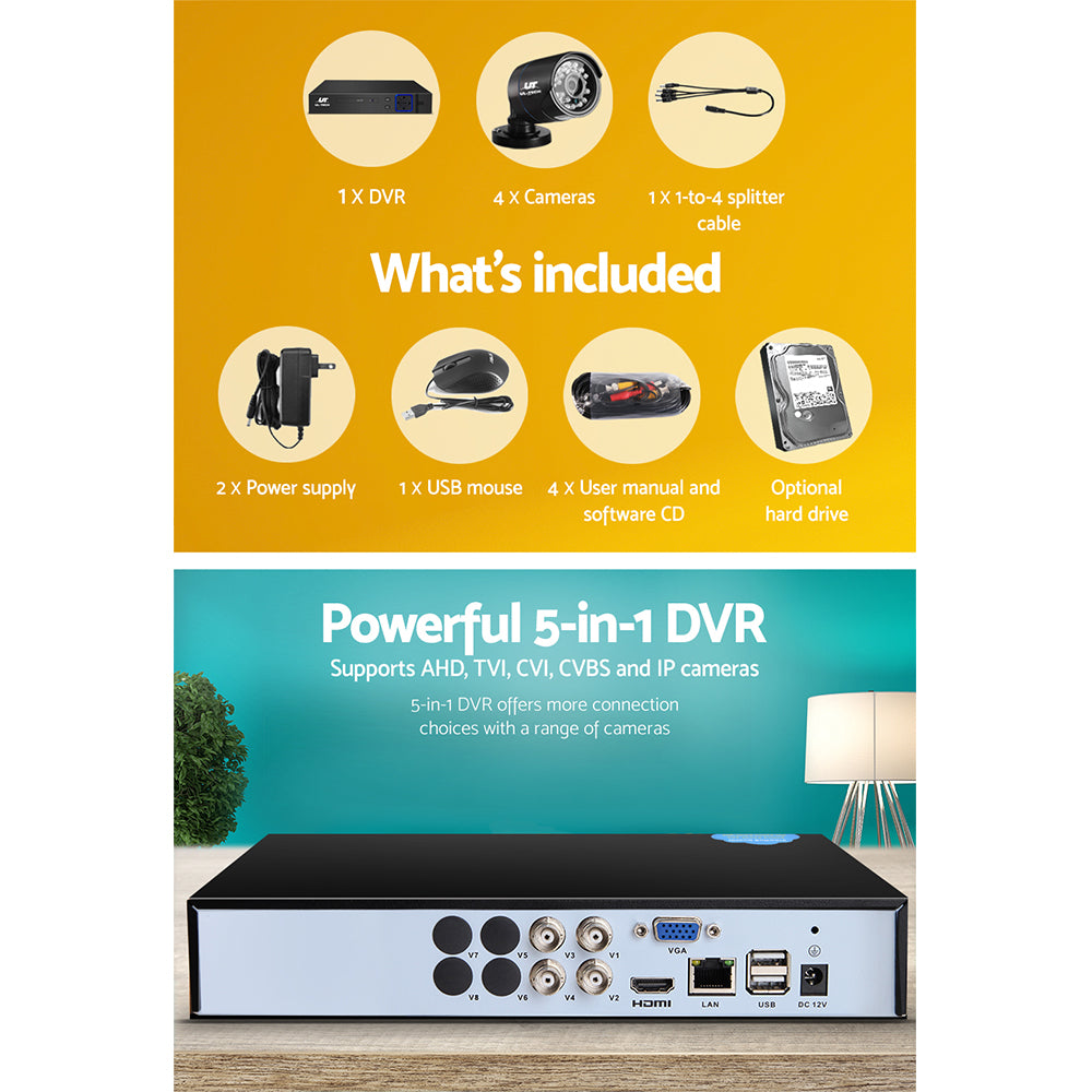 UL-tech CCTV Security System 4CH DVR 4 Cameras 2TB Hard Drive CCTV-4C-4B-BK-2T