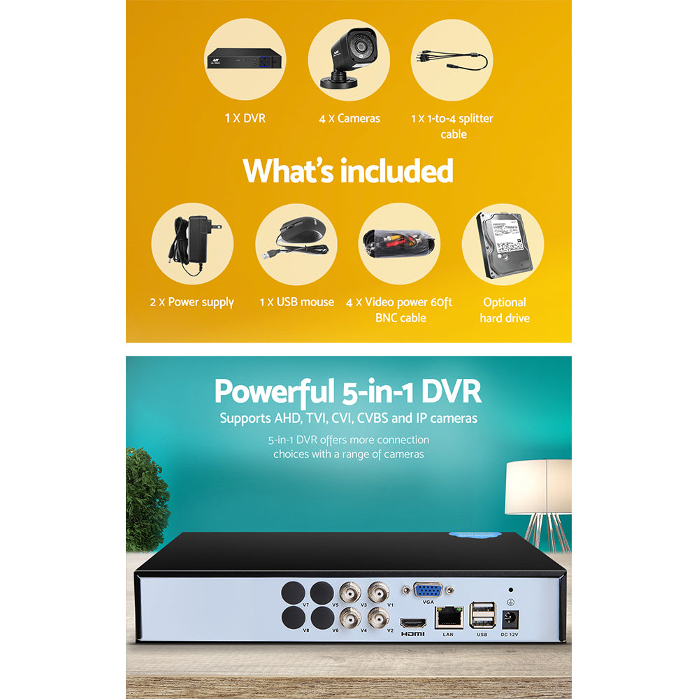 UL-tech CCTV Security System 4CH DVR 4 Cameras 2TB Hard Drive CCTV-4C-4S-BK-2T