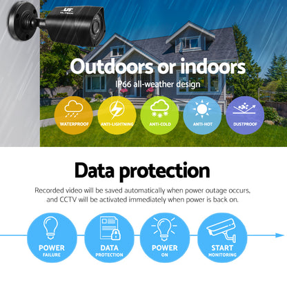 UL-tech CCTV Security System 4CH DVR 4 Cameras 2TB Hard Drive CCTV-4C-4S-BK-2T
