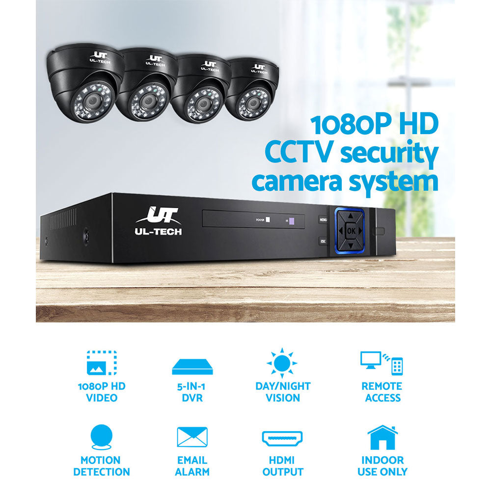 UL-tech CCTV Security System 8CH DVR 4 Cameras 1080p CCTV-8C-4D-BK