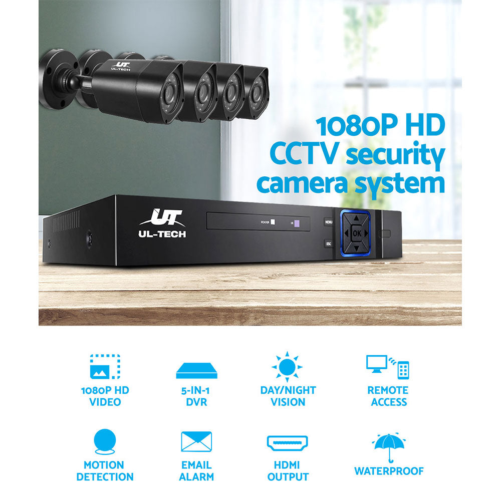 UL-tech CCTV Security System 8CH DVR 4 Cameras 1080p CCTV-8C-4S-BK