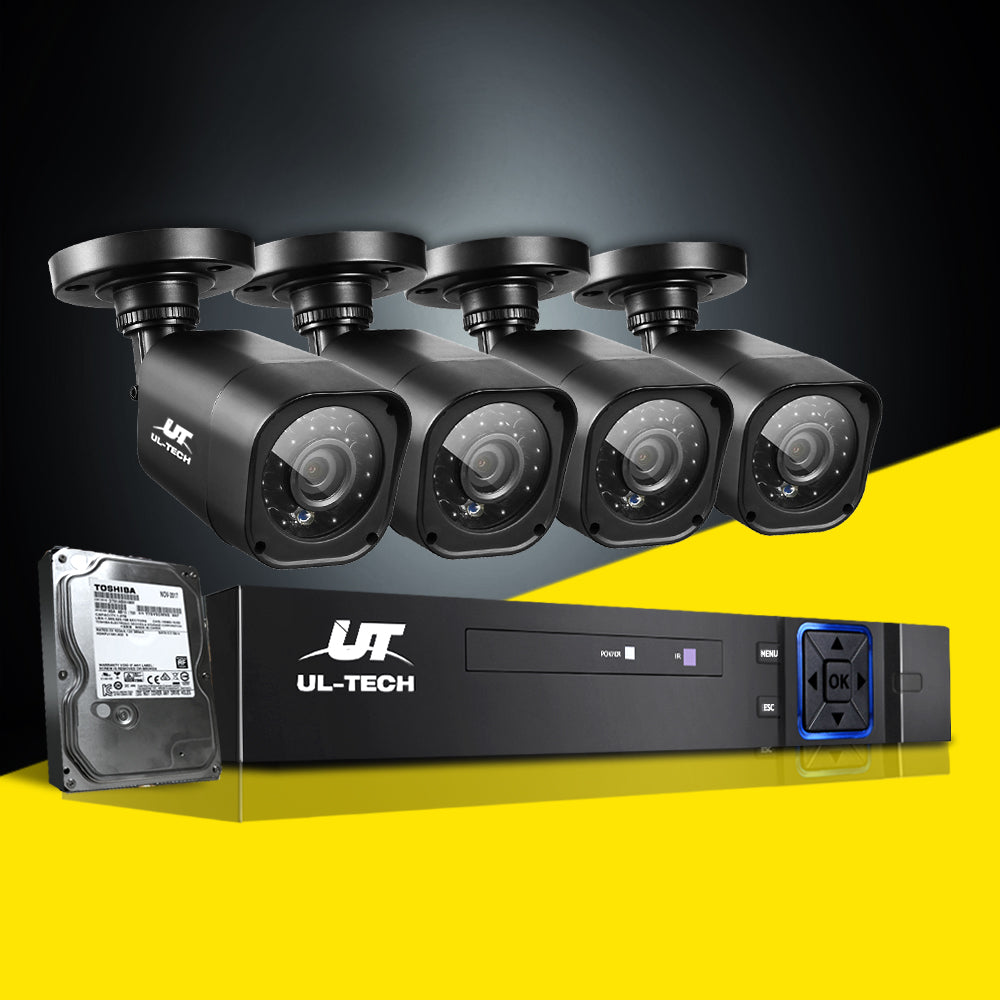 UL-tech CCTV Security System 8CH DVR 4 Cameras 1TB Hard Drive CCTV-8C-4S-BK-T