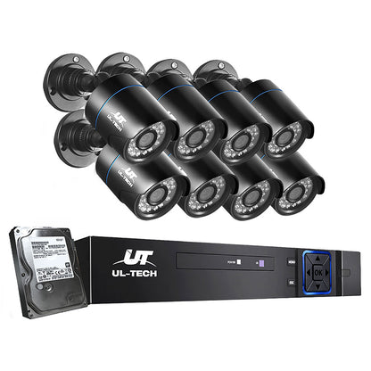 UL-tech CCTV Security System 8CH DVR 8 Cameras 1TB Hard Drive CCTV-8C-8B-BK-T