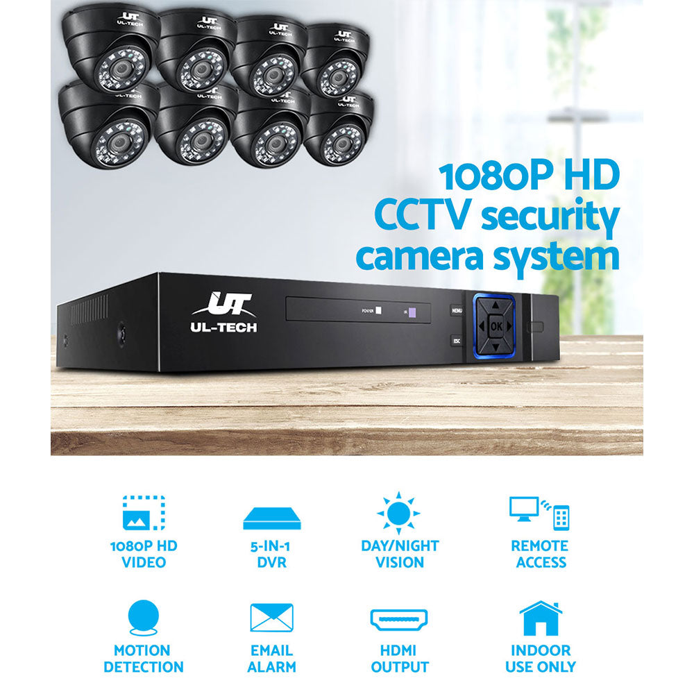 UL-tech CCTV Security System 8CH DVR 8 Cameras 1TB Hard Drive CCTV-8C-8D-BK-T