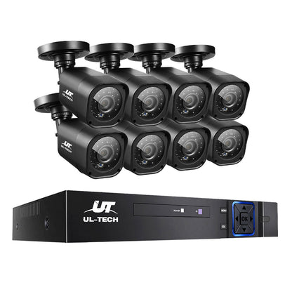 UL-TECH 1080P Security Camera System 8CH DVR with 8 CCTV Square Cameras CCTV-8C-8S-BK