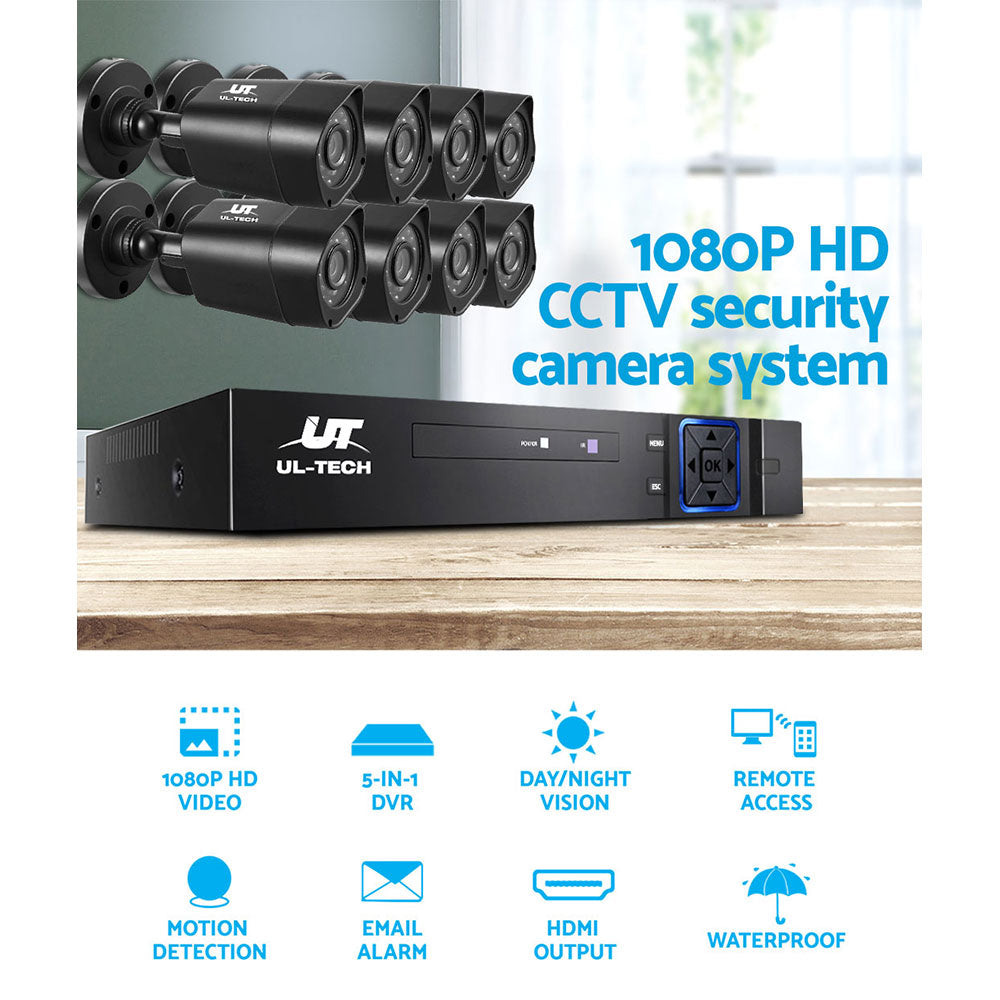 UL-TECH 1080P Security Camera System 8CH DVR with 8 CCTV Square Cameras CCTV-8C-8S-BK