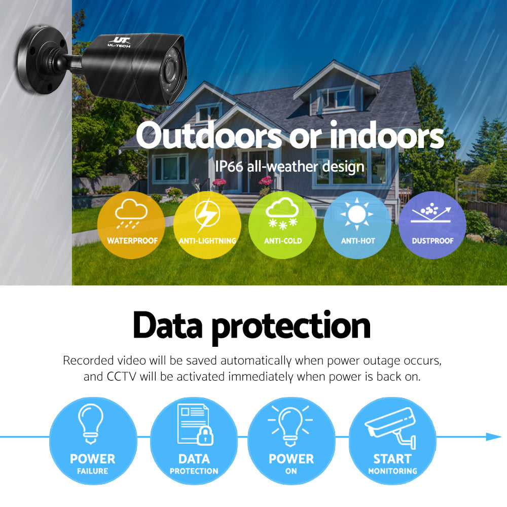 UL-tech CCTV Security System 8CH DVR 8 Cameras 2TB Hard Drive CCTV-8C-8S-BK-2T
