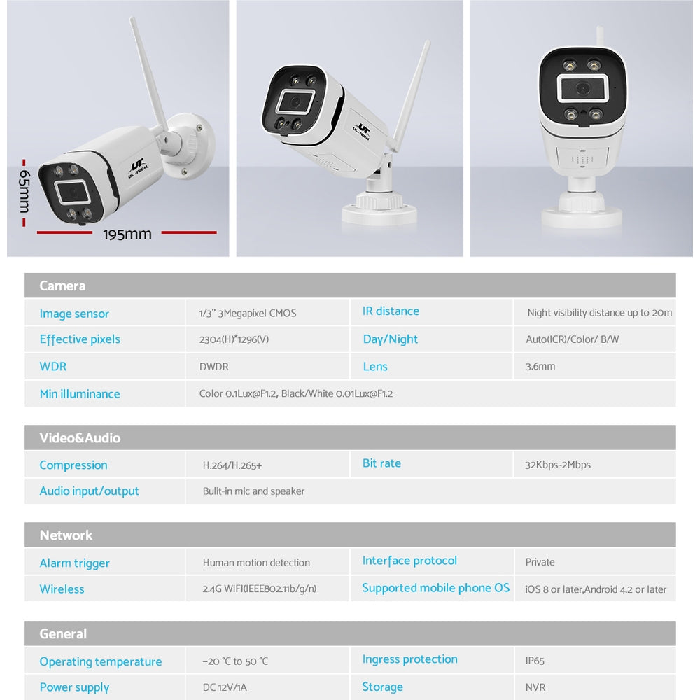 UL-tech Wireless CCTV 3MP 2 Cameras Square CCTV-CAM-WF-P4-X2