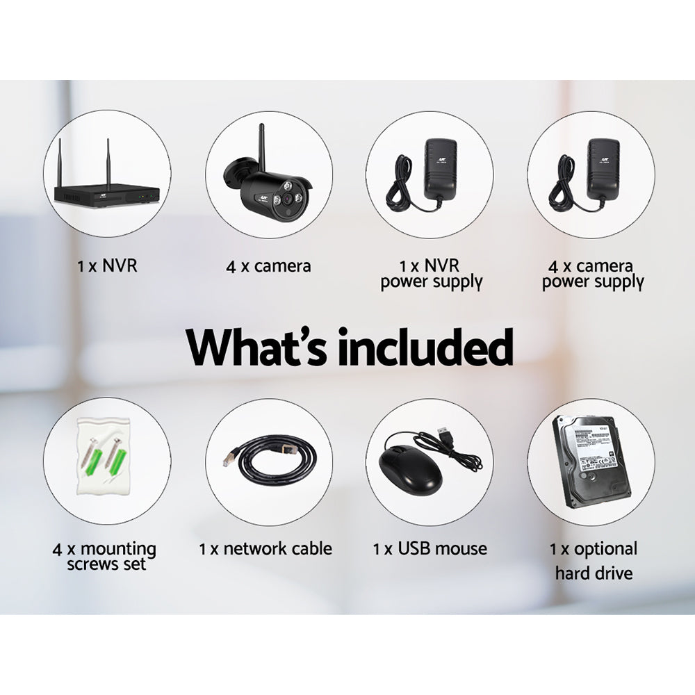 UL-tech Wireless CCTV Security System 8CH NVR 3MP 4 Bullet Cameras 1TB CCTV-WF-CLA-8C-4B-T