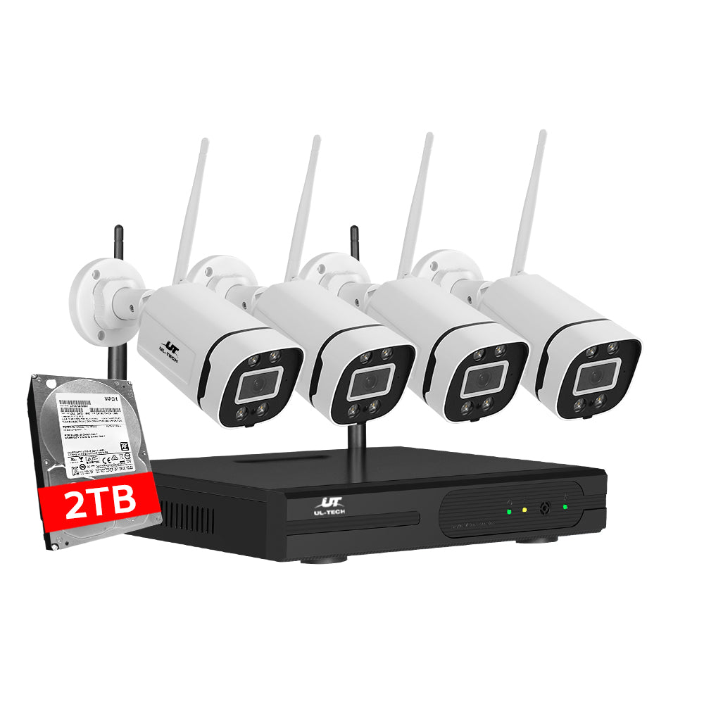 UL-tech Wireless CCTV Security System 8CH NVR 3MP 4 Square Cameras 2TB CCTV-WF-CLA-8C-4P-2T