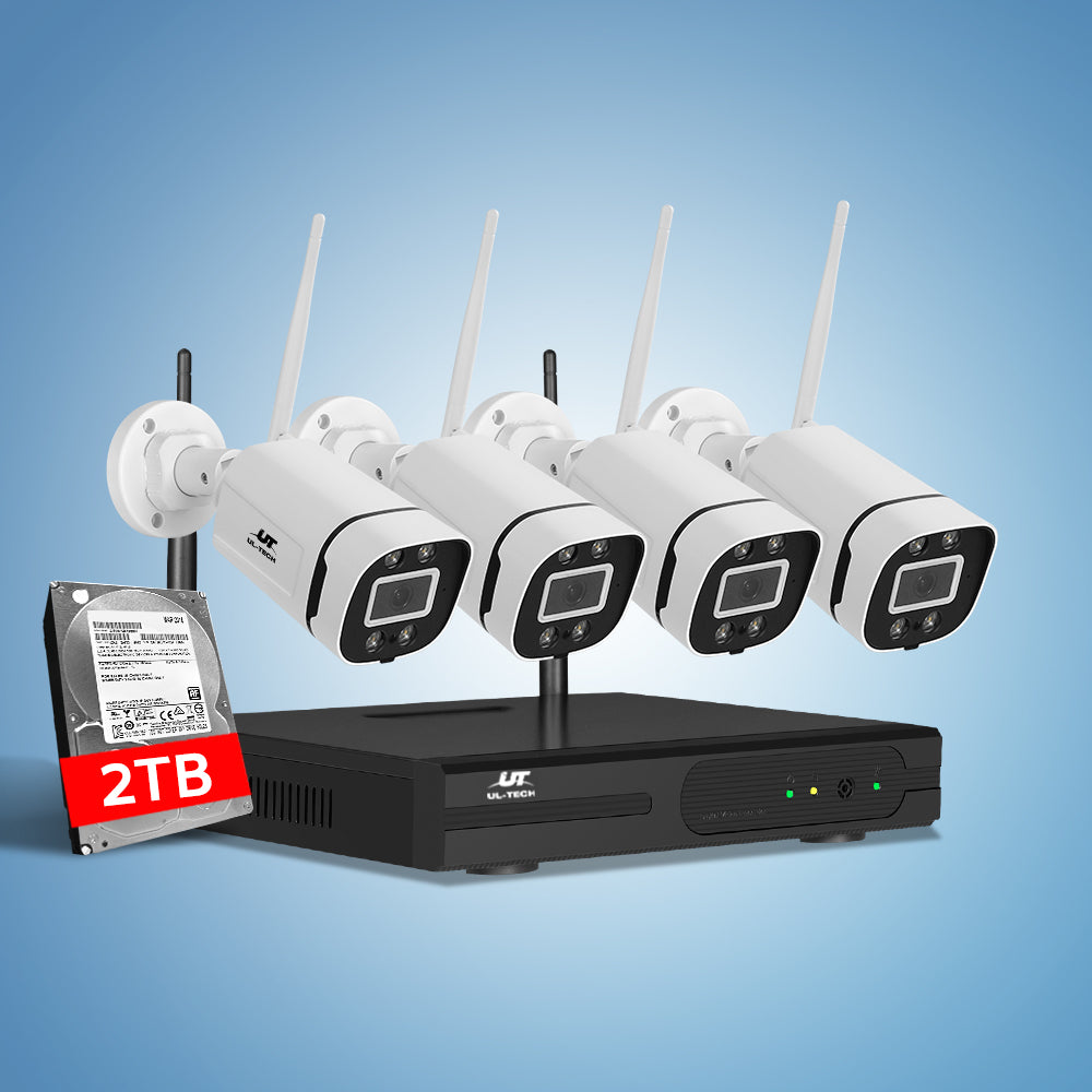 UL-tech Wireless CCTV Security System 8CH NVR 3MP 4 Square Cameras 2TB CCTV-WF-CLA-8C-4P-2T