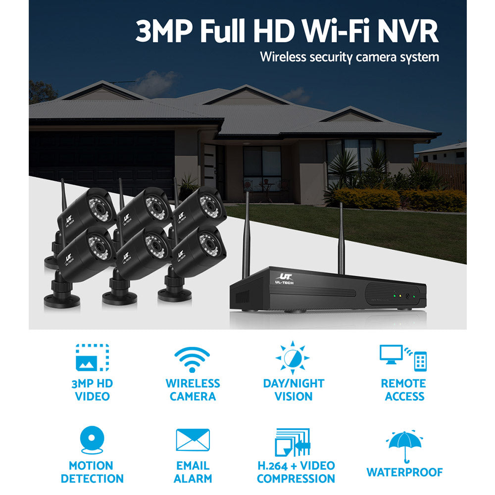 UL-TECH 3MP 8CH NVR Wireless 6 Security Cameras Set CCTV-WF-CLA-8C-6S