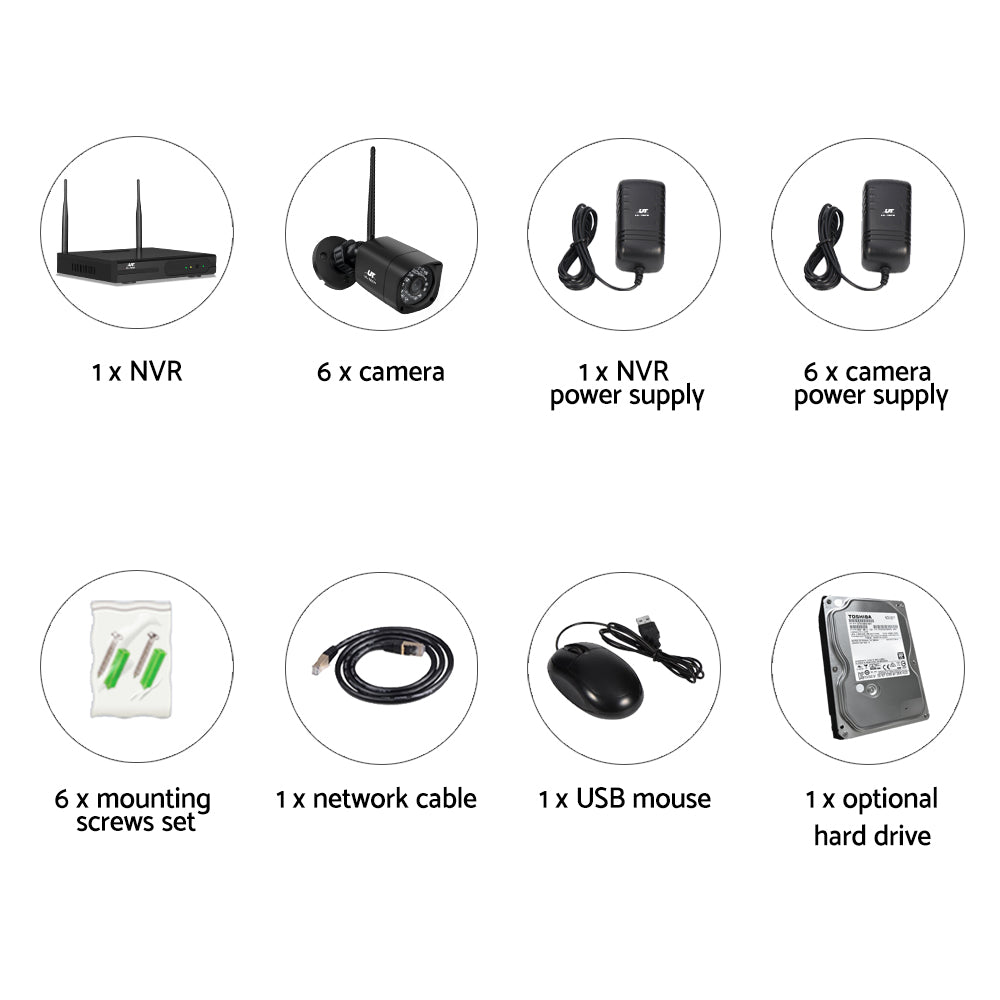 UL-tech CCTV Wireless Security Camera System 8CH Home Outdoor WIFI 6 Square Cameras Kit 1TB CCTV-WF-CLA-8C-6S-T