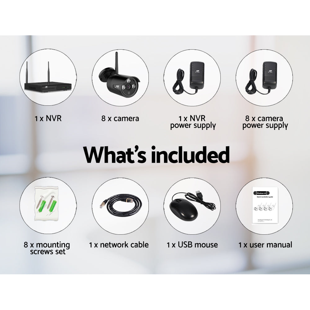 UL-tech Wireless CCTV Security System 8CH NVR 3MP 8 Bullet Cameras CCTV-WF-CLA-8C-8B