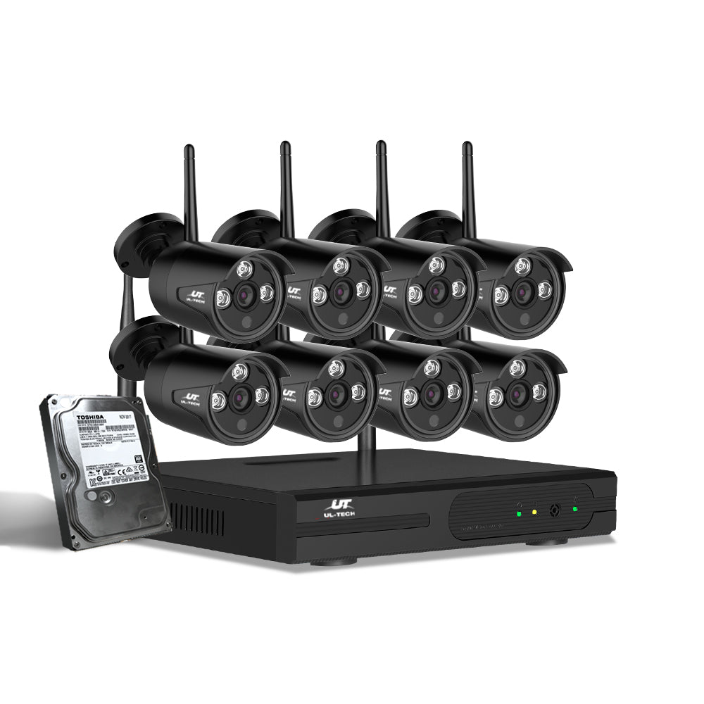 UL-tech Wireless CCTV Security System 8CH NVR 3MP 8 Bullet Cameras 2TB CCTV-WF-CLA-8C-8B-2T