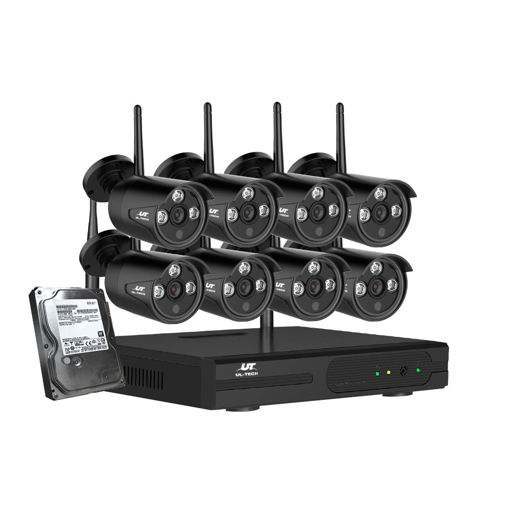 UL-tech Wireless CCTV Security System 8CH NVR 3MP 8 Bullet Cameras 4TB CCTV-WF-CLA-8C-8B-4T