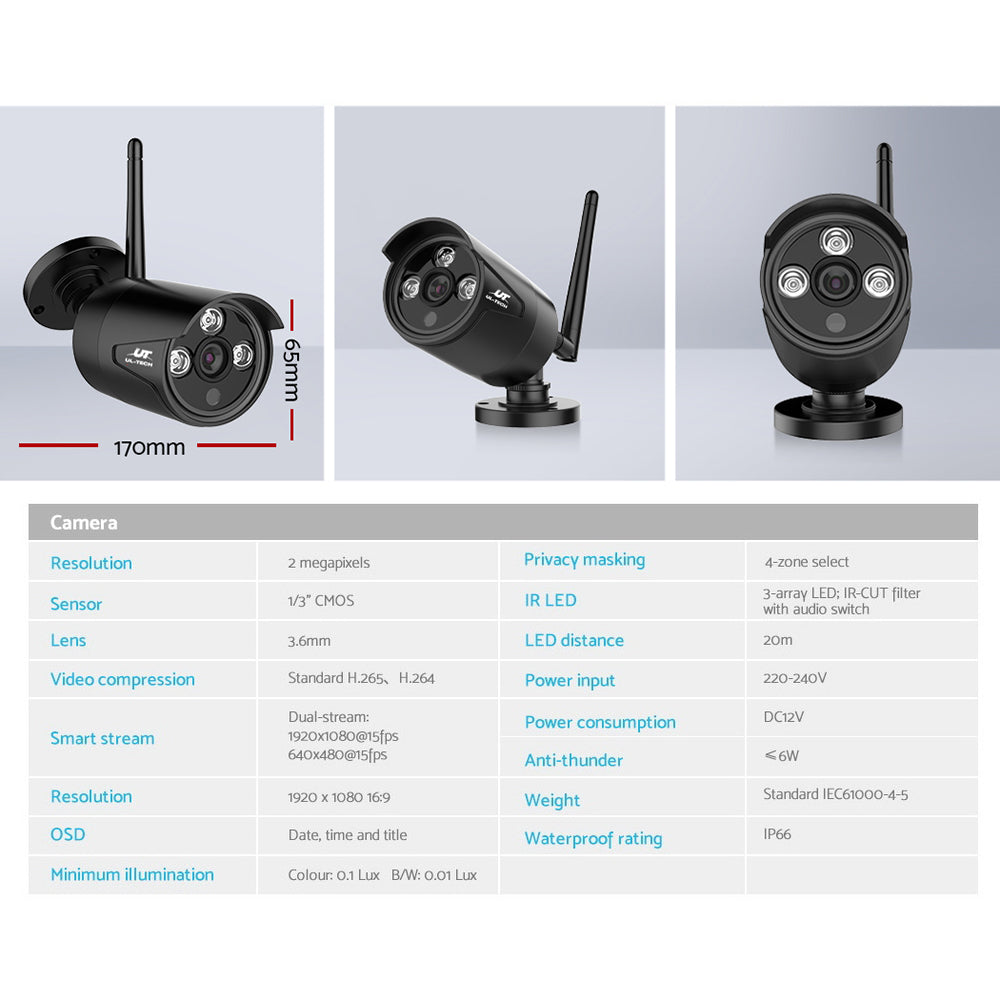 UL-tech Wireless CCTV Security System 8CH NVR 3MP 8 Bullet Cameras 4TB CCTV-WF-CLA-8C-8B-4T