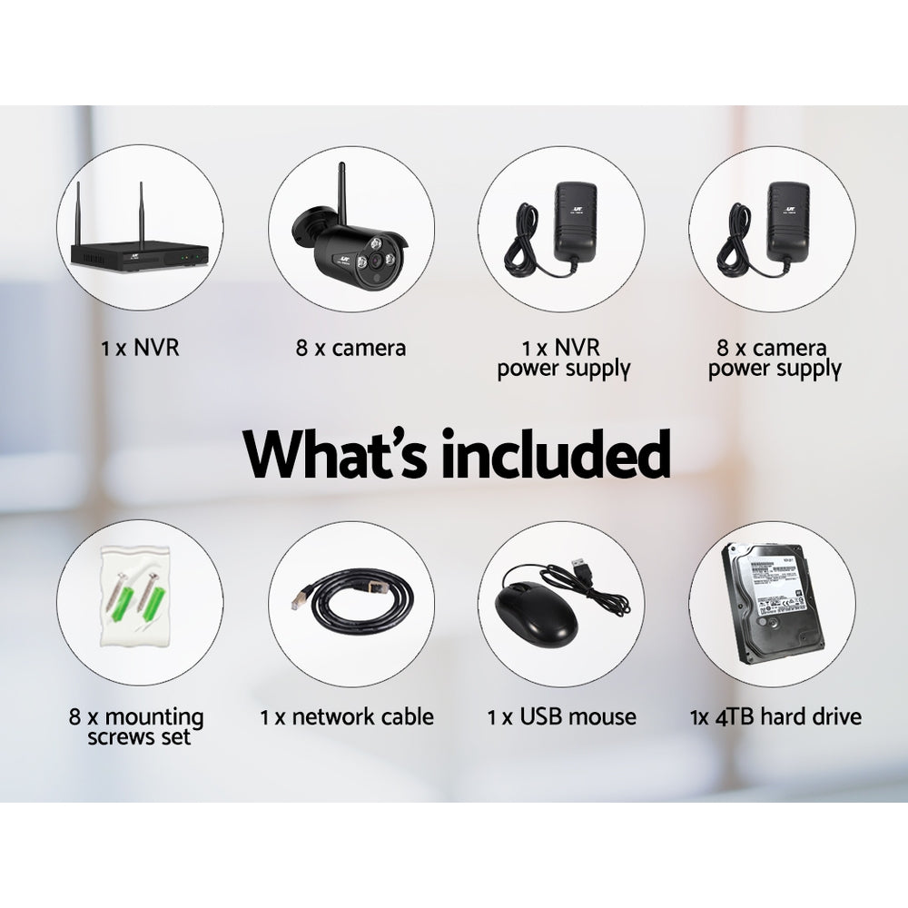 UL-tech Wireless CCTV Security System 8CH NVR 3MP 8 Bullet Cameras 4TB CCTV-WF-CLA-8C-8B-4T