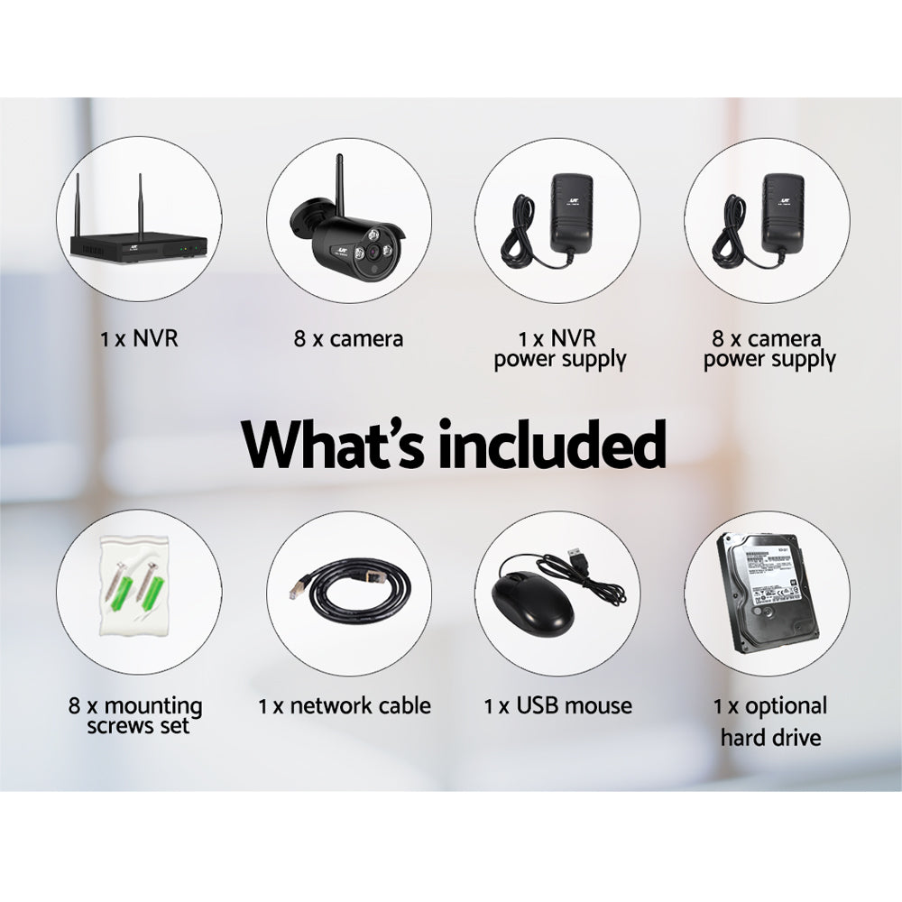 UL-tech Wireless CCTV Security System 8CH NVR 3MP 8 Bullet Cameras 1TB CCTV-WF-CLA-8C-8B-T