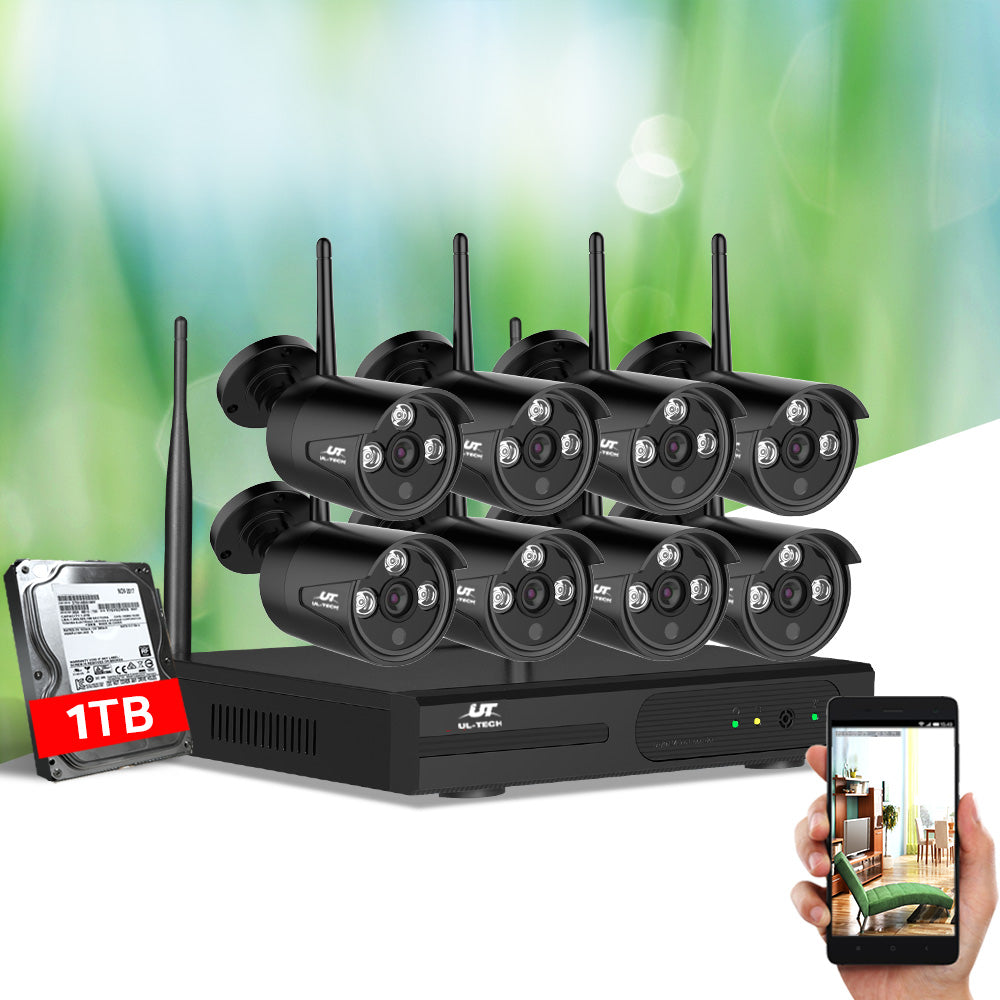 UL-tech Wireless CCTV Security System 8CH NVR 3MP 8 Bullet Cameras 1TB CCTV-WF-CLA-8C-8B-T