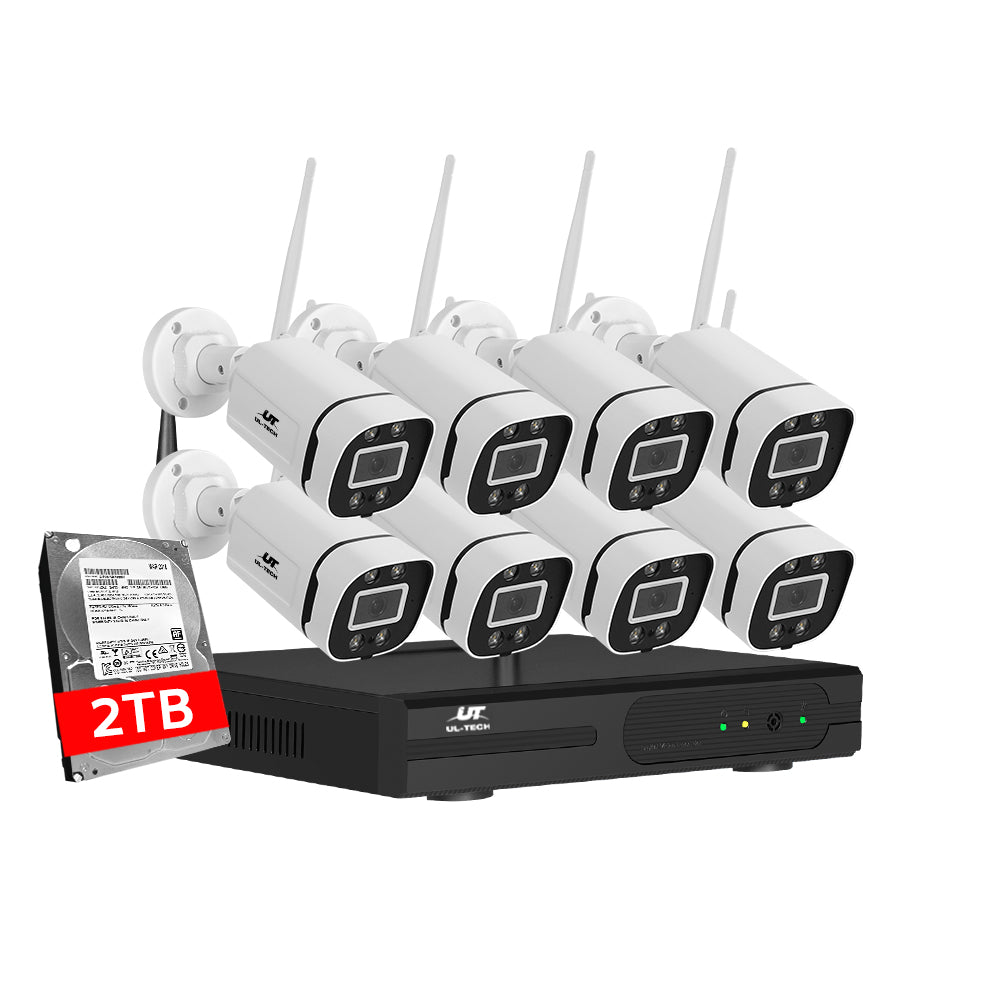 UL-tech Wireless CCTV Security System 8CH NVR 3MP 8 Square Cameras 2TB CCTV-WF-CLA-8C-8P-2T