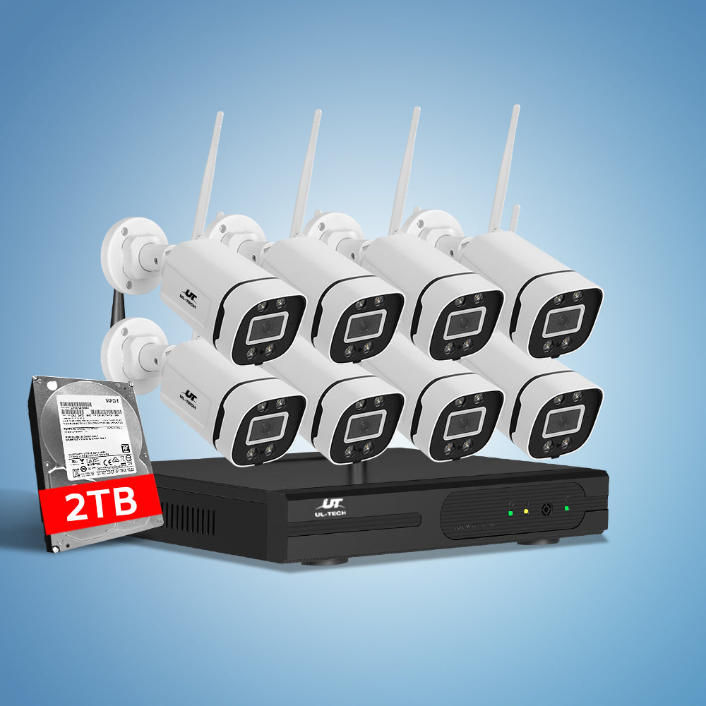UL-tech Wireless CCTV Security System 8CH NVR 3MP 8 Square Cameras 2TB CCTV-WF-CLA-8C-8P-2T