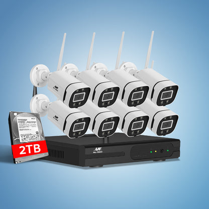 UL-tech Wireless CCTV Security System 8CH NVR 3MP 8 Square Cameras 2TB CCTV-WF-CLA-8C-8P-2T