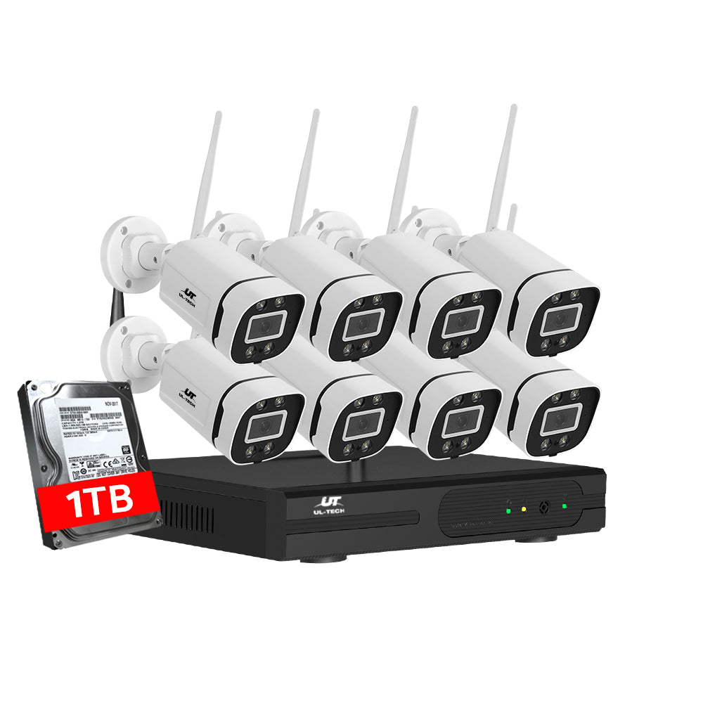 UL-tech Wireless CCTV Security System 8CH NVR 3MP 8 Square Cameras 1TB CCTV-WF-CLA-8C-8P-T