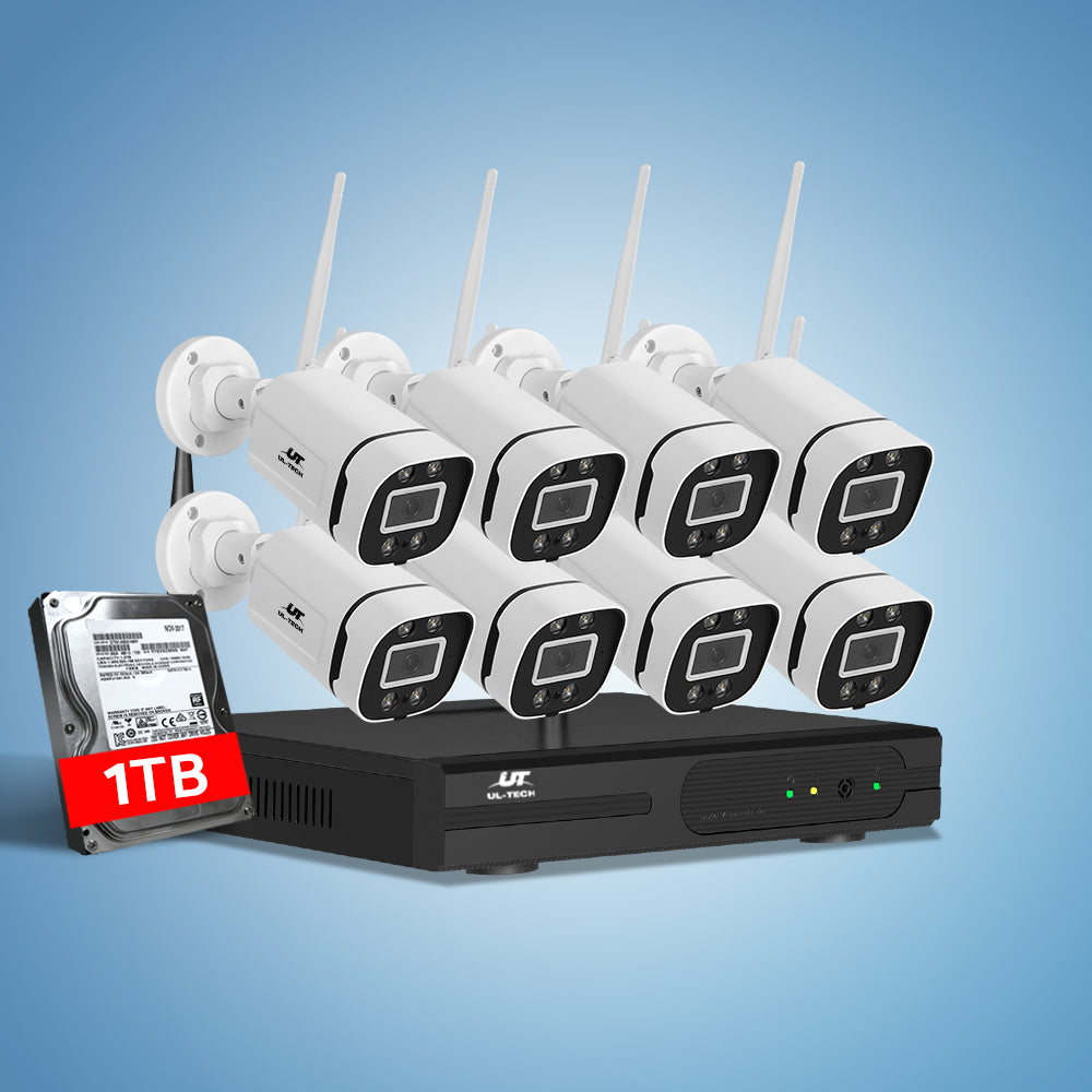 UL-tech Wireless CCTV Security System 8CH NVR 3MP 8 Square Cameras 1TB CCTV-WF-CLA-8C-8P-T