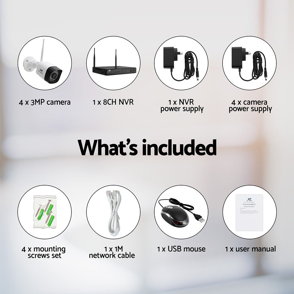 UL-tech 3MP Wireless CCTV 8CH 4 Square Camera CCTV-WF-HF230446-8C-4S