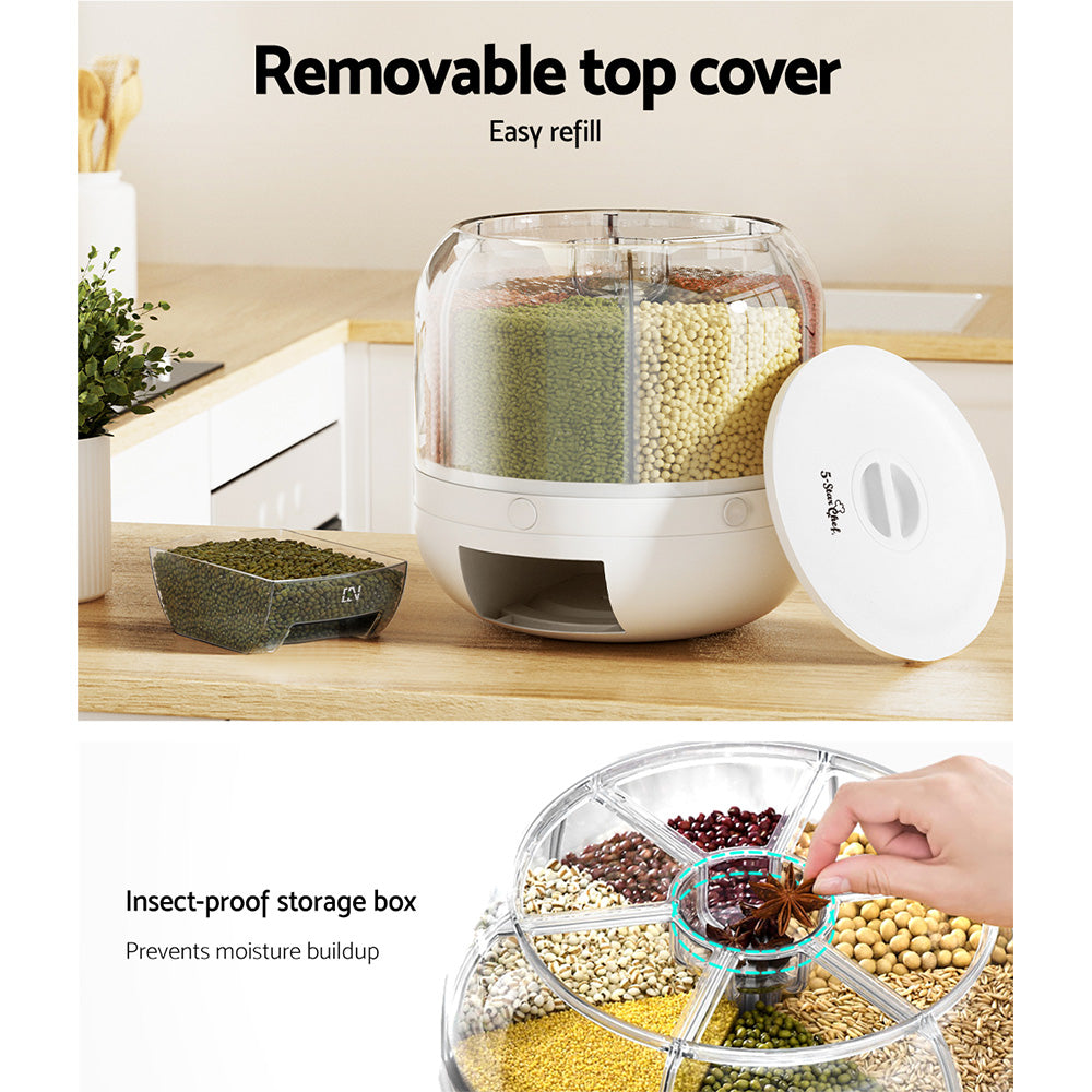 5-Star Chef Cereal Dispenser Grain Container 7KG CD-RCH360-WH