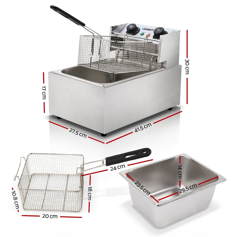 Devanti 10L Electric Commercial Deep Fryer Single Basket 2200W CDF-D4C-SINGLE