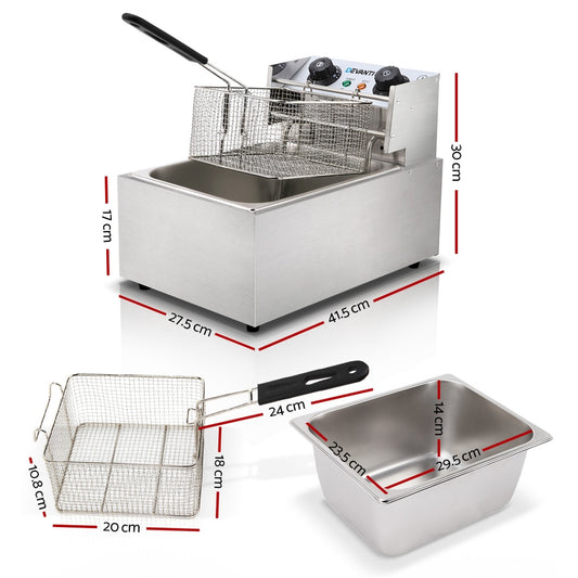 Devanti 10L Electric Commercial Deep Fryer Single Basket 2200W CDF-D4C-SINGLE