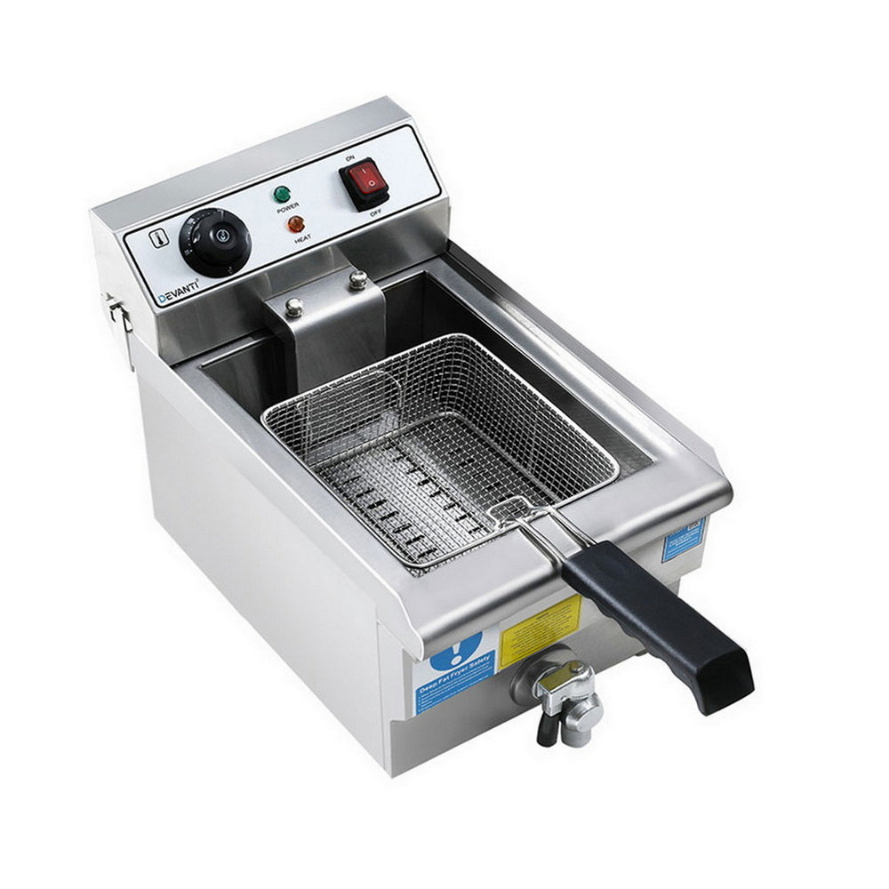 Devanti 3000W Electric Deep Fryer 10L Stainless Steel Fryer w/ Basket & Lid CDF-DR10-SINGLE-SI