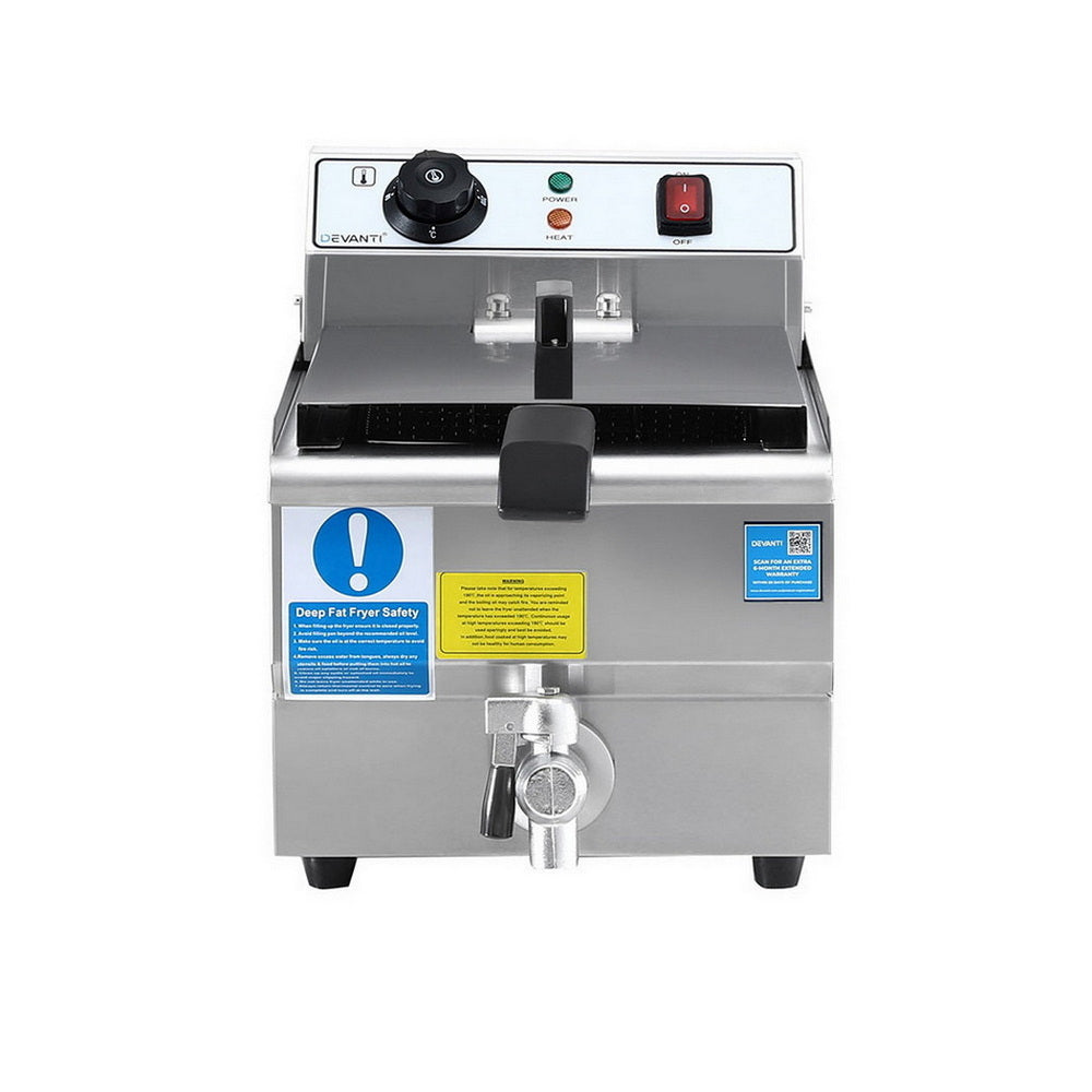 Devanti 3000W Electric Deep Fryer 10L Stainless Steel Fryer w/ Basket & Lid CDF-DR10-SINGLE-SI