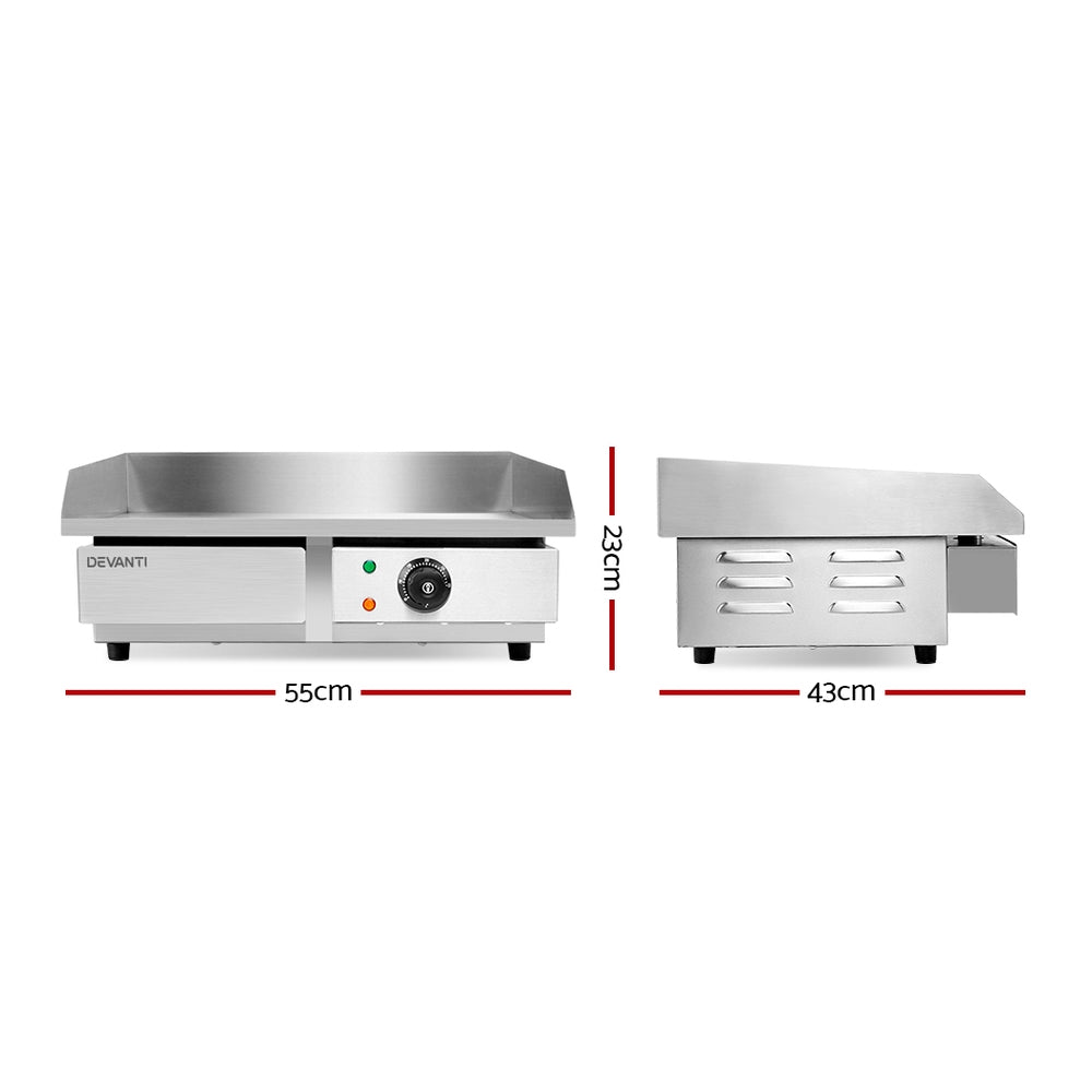 Devanti Commercial Electric Griddle 55cm BBQ Grill Plate 3000W CEG-D5C-SINGLE