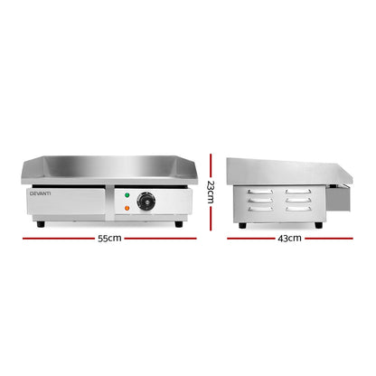Devanti Commercial Electric Griddle 55cm BBQ Grill Plate 3000W CEG-D5C-SINGLE