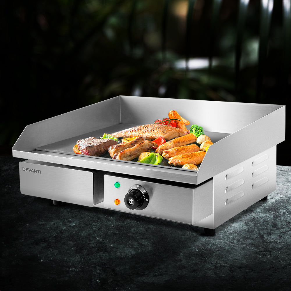 Devanti Commercial Electric Griddle 55cm BBQ Grill Plate 3000W CEG-D5C-SINGLE