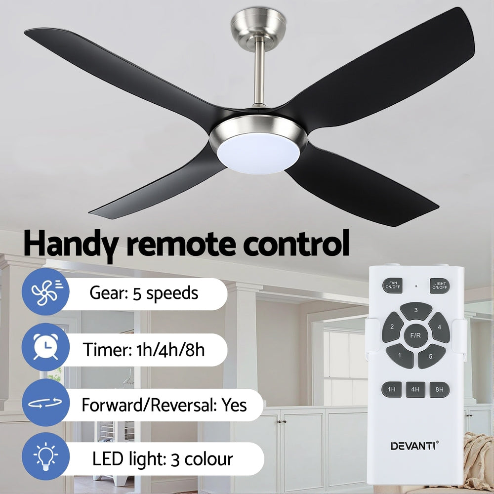 Devanti 52'' Ceiling Fan DC Motor w/Light w/Remote Black CF-B-52-2049-BKSI
