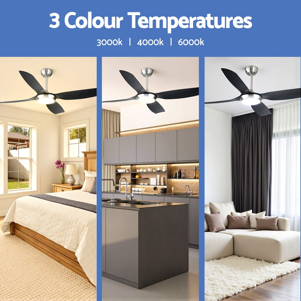 Devanti 52'' Ceiling Fan DC Motor w/Light w/Remote Black CF-B-52-2049-BKSI