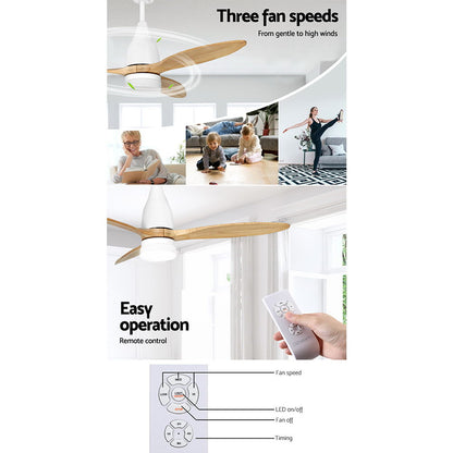 Devanti 52'' Ceiling Fan AC Motor w/Light w/Remote - Light Wood CF-B-52-312-WH