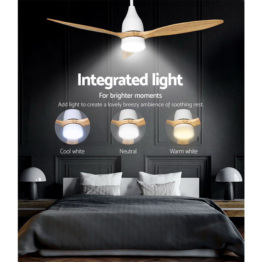 Devanti 52'' Ceiling Fan AC Motor w/Light w/Remote - Light Wood CF-B-52-312-WH