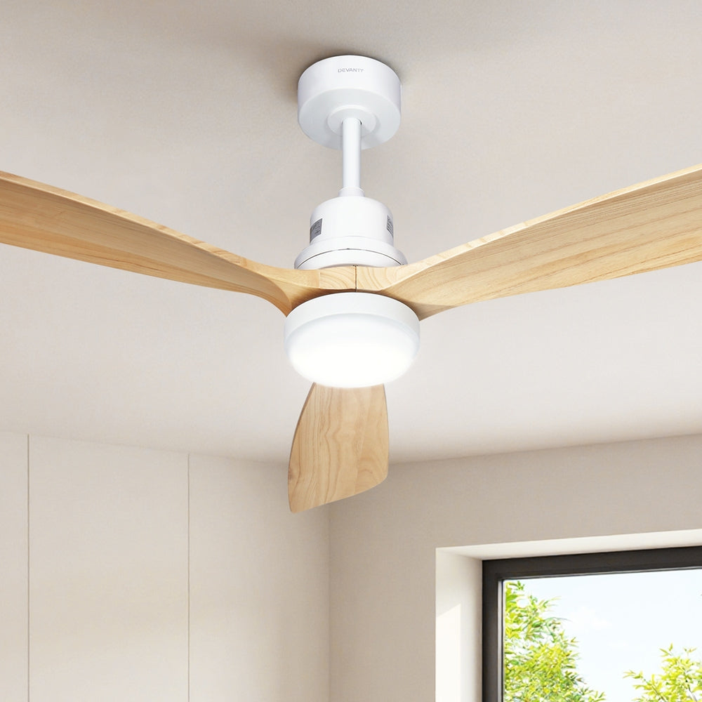Devanti 52'' Ceiling Fan DC Motor LED Light Remote - Light Wood CF-B-52-331C-DW