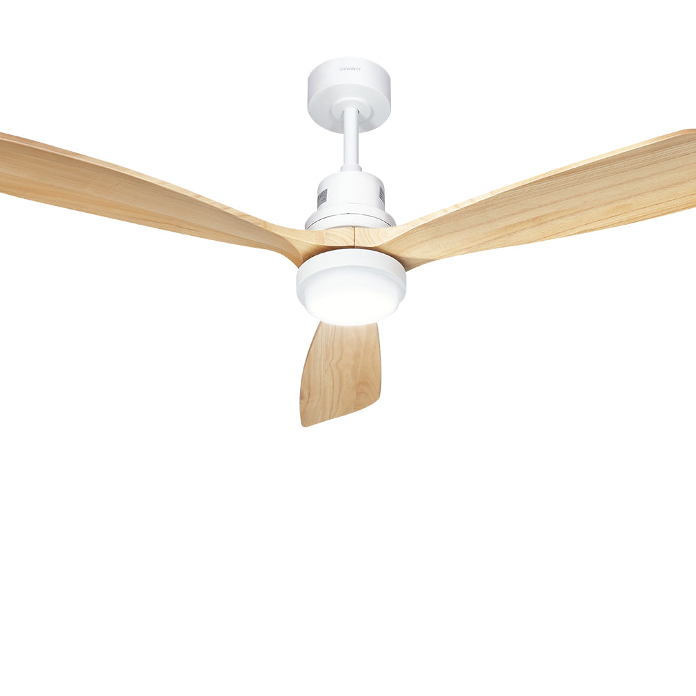 Devanti 52'' Ceiling Fan DC Motor LED Light Remote - Light Wood CF-B-52-331C-DW