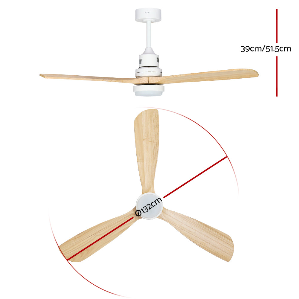 Devanti 52'' Ceiling Fan DC Motor LED Light Remote - Light Wood CF-B-52-331C-DW
