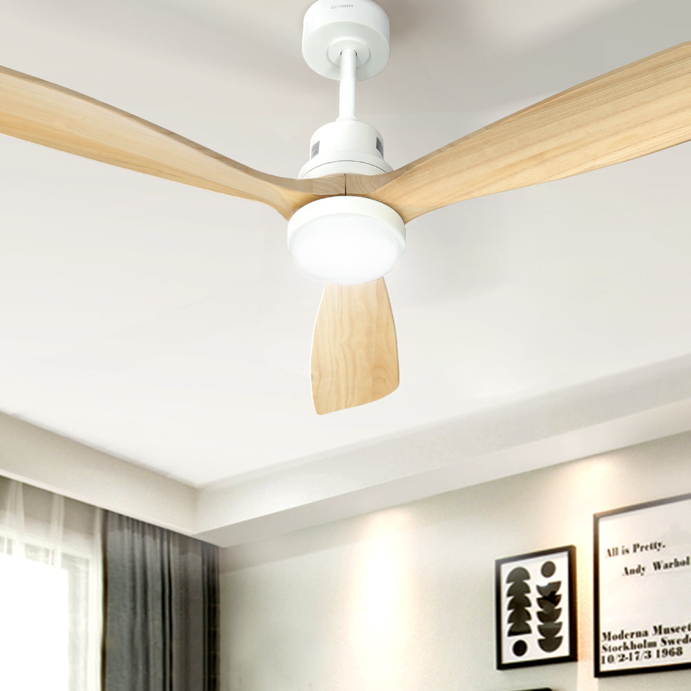 Devanti 52'' Ceiling Fan DC Motor LED Light Remote - Light Wood CF-B-52-331C-DW