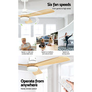 Devanti 52'' Ceiling Fan DC Motor LED Light Remote - Light Wood CF-B-52-331C-DW